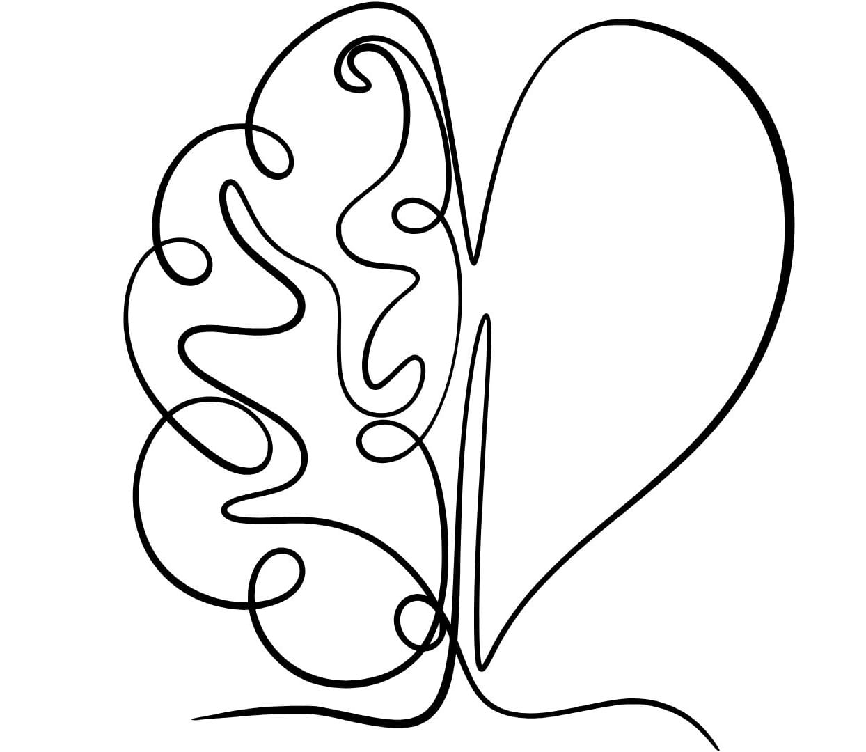 Heart and Brain Connection (Decorative) Decorative line art of half a heart connected to half a brain, symbolizing the connection between emotions and physical health.
